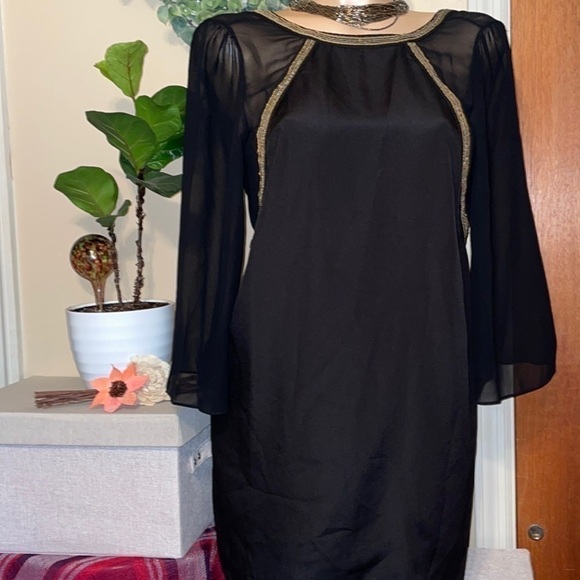 BCBGeneration womens dress 6 small mini black V back sheer sleeve party BCBG NYE - Picture 2 of 9